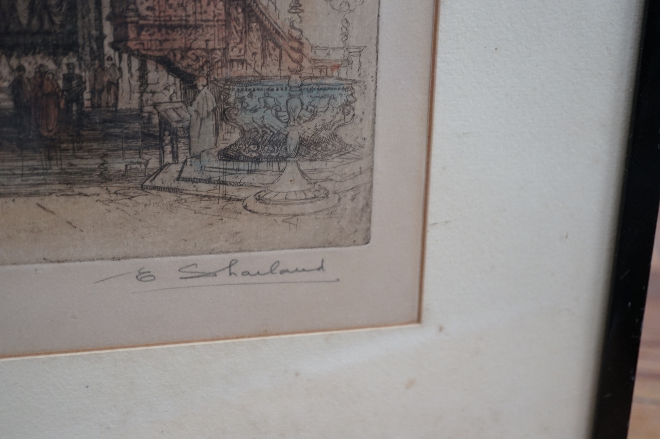 Edward Sharland (1884-1967), coloured etching, Rheims Cathedral, signed in pencil, 52 x 31cm